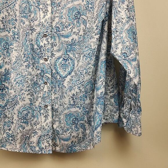 Talbot's Plus Size Non Iron Button Front Blouse Top Blue Paisley Size 18WP - Picture 4 of 10